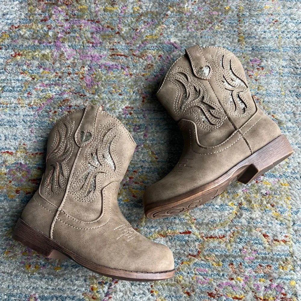Jellypop Kids' Lil‎ Gladden Western Boots Tan Glitter Girls Size 7M
